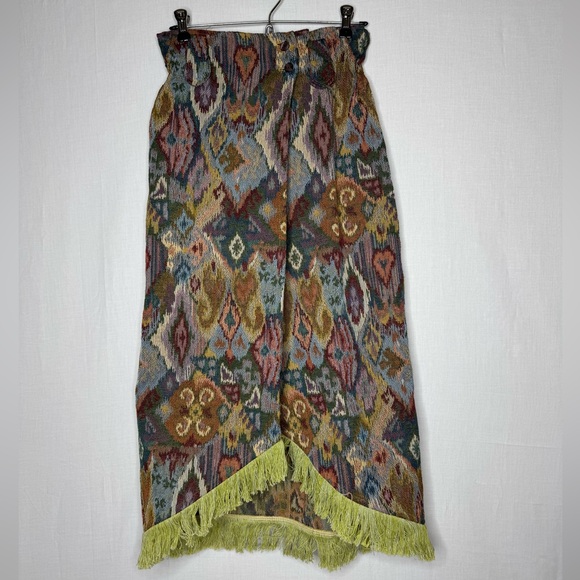 Vintage Tapestry Midi Skirt Faux Wrap Fringe Southwestern Aztec Ranch Rodeo - Picture 1 of 10